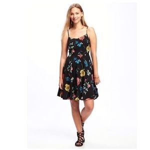 Old Navy Black Floral Ruched Cami Dress XL